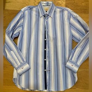 Vintage Italia Men's Blue Striped 100% cotton button down Shirt size L NWT*